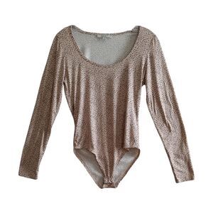 Gaze Bodysuit Women Small Tan Black Animal Print Long Sleeve